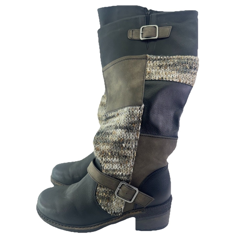 LUKEES BY MUK LUKS BLACK/BROWN PATCHWORK MEMORY FOAM ARYA BOOTS SIZE 8